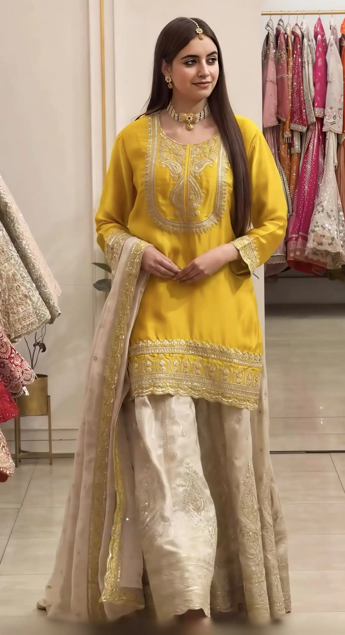Angelic Yellow Chinon Silk Embroider Work Salwar Suit - Image 5
