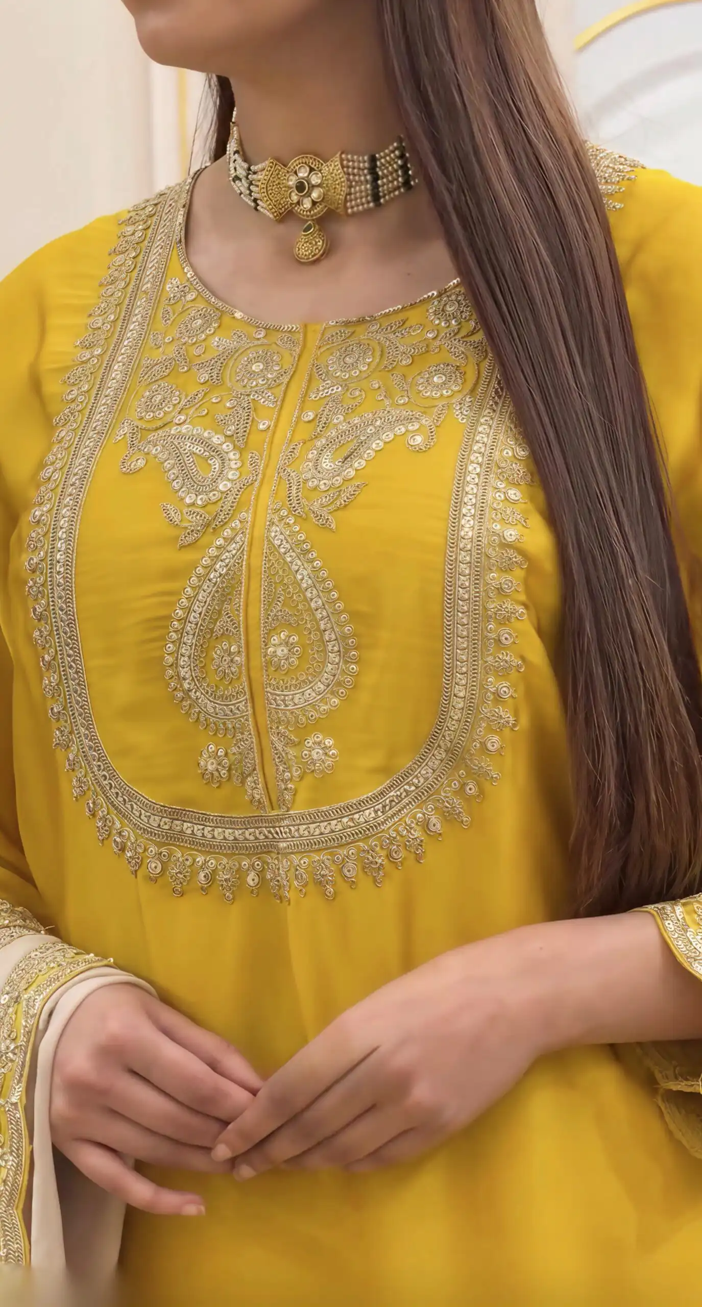 Angelic Yellow Chinon Silk Embroider Work Salwar Suit - Image 3
