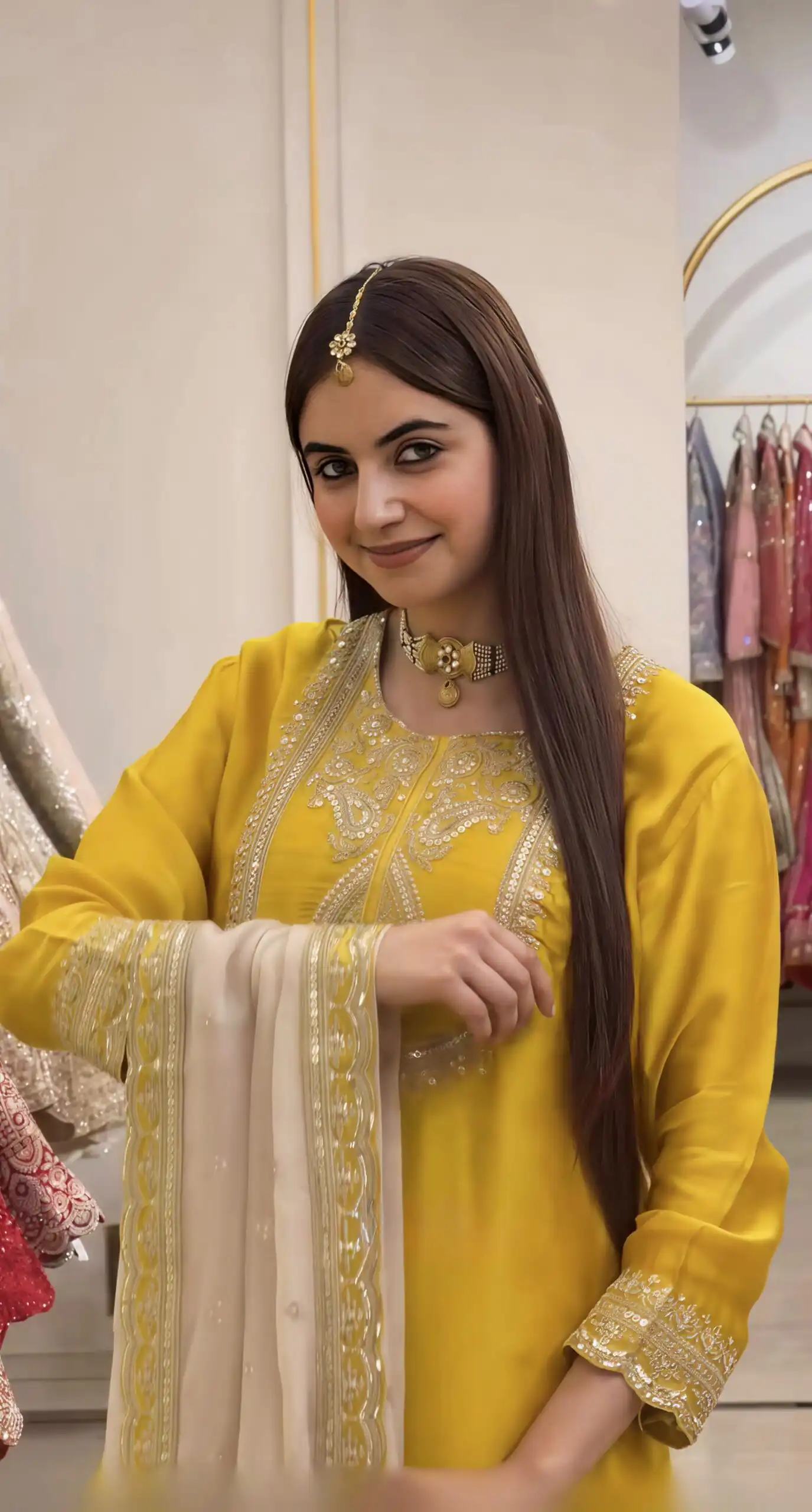 Angelic Yellow Chinon Silk Embroider Work Salwar Suit - Image 2