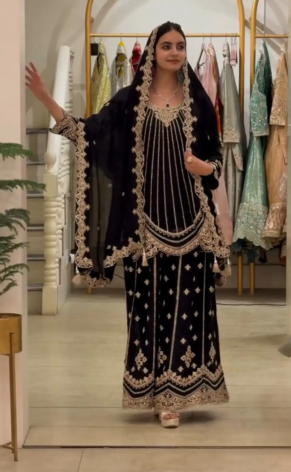 Classic Black Faux Georgette Cut Work Salwar Suit - Image 3