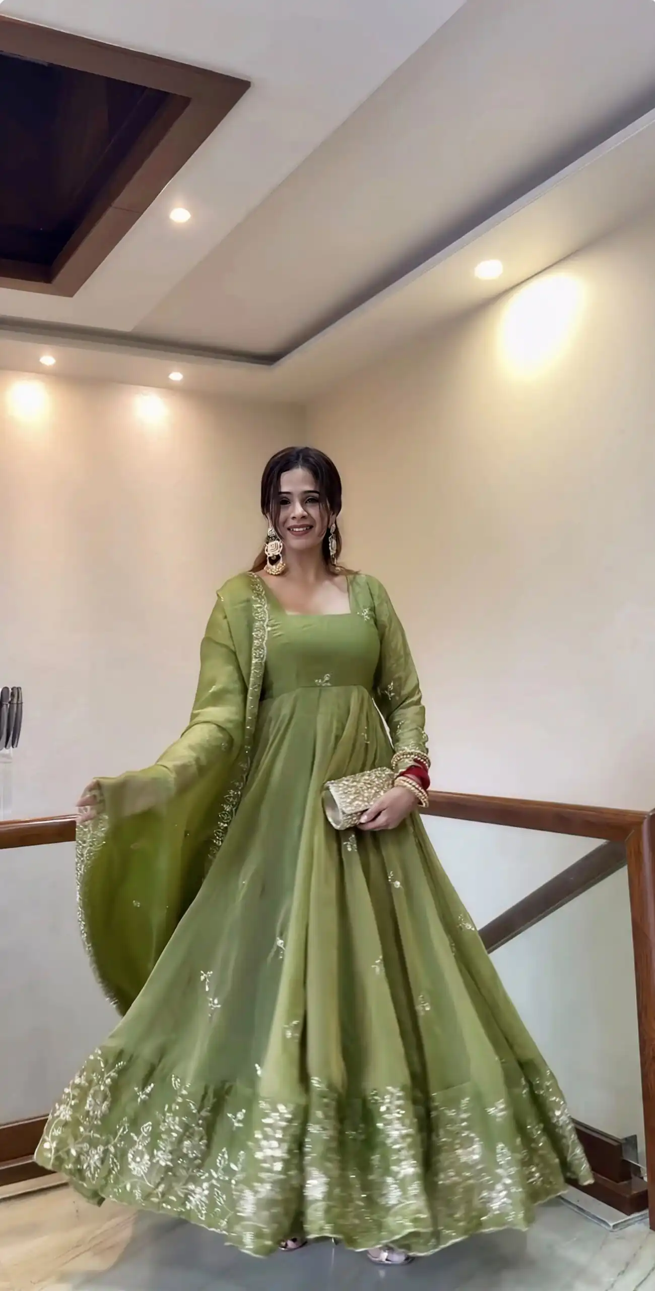 Fancy Mehendi Fendy Silk Embroider Sequins Work Gown - Image 5