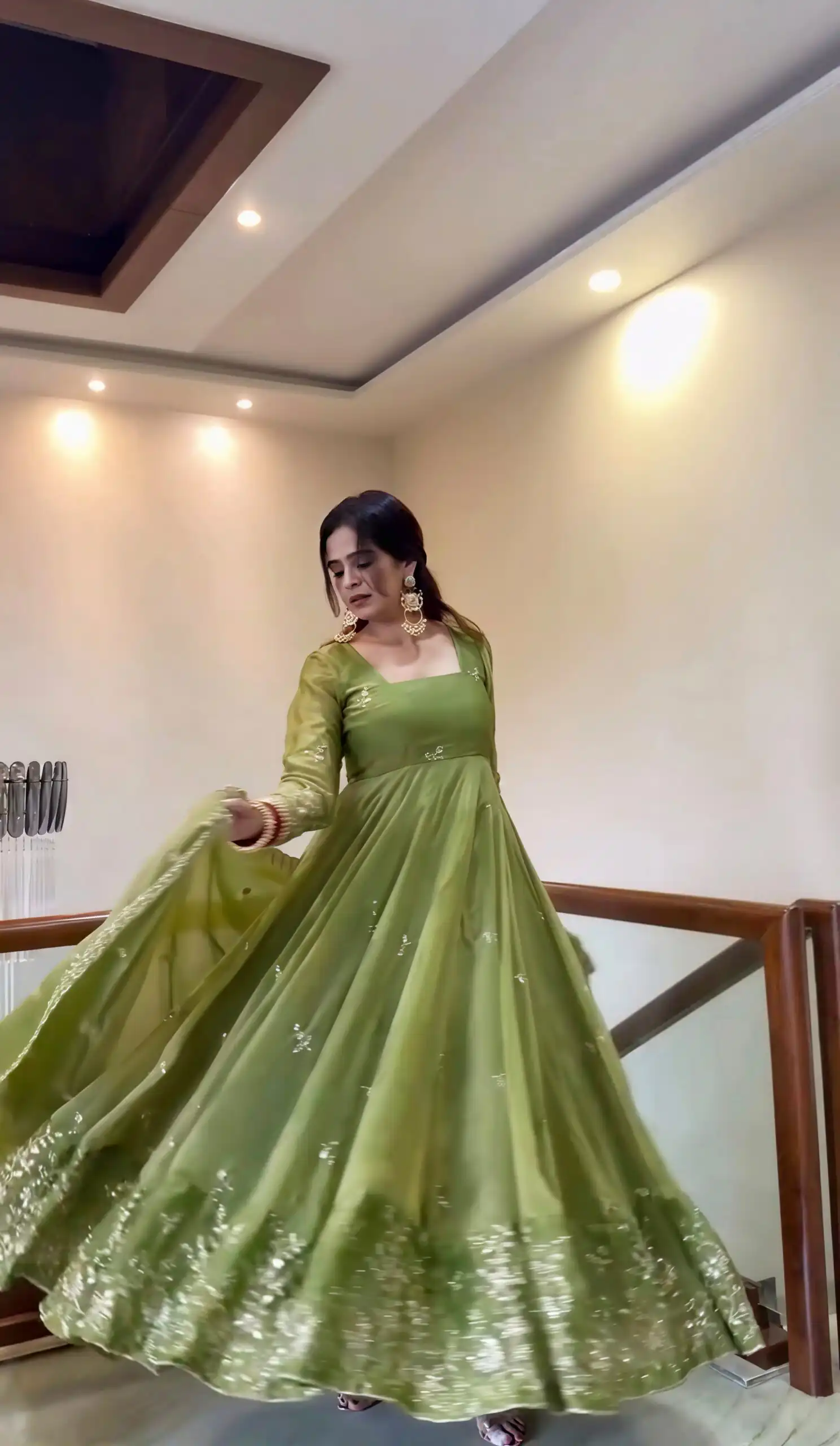 Fancy Mehendi Fendy Silk Embroider Sequins Work Gown - Image 3