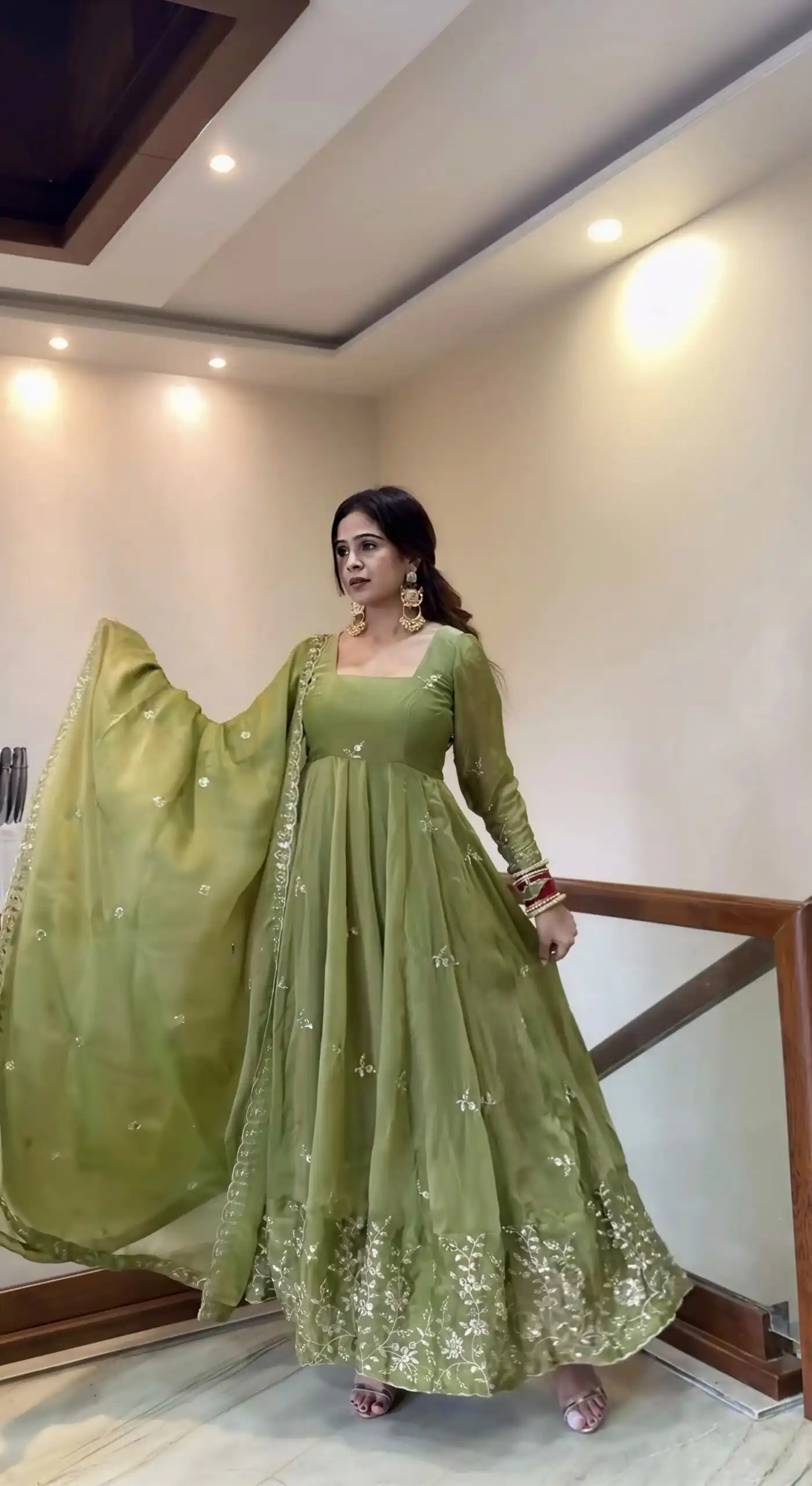 Fancy Mehendi Fendy Silk Embroider Sequins Work Gown - Image 2
