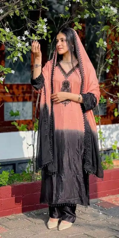 Alternative view of Fancy Peach French Crep Silk Embroidery Salwar Suit