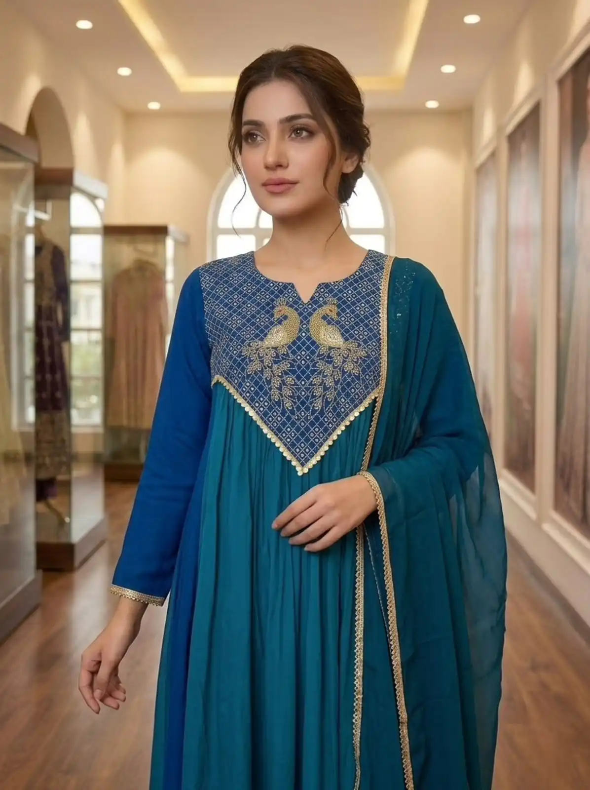 Graceful Blue Mul Chanderi Silk Embroider Work Salwar Suit - Image 4
