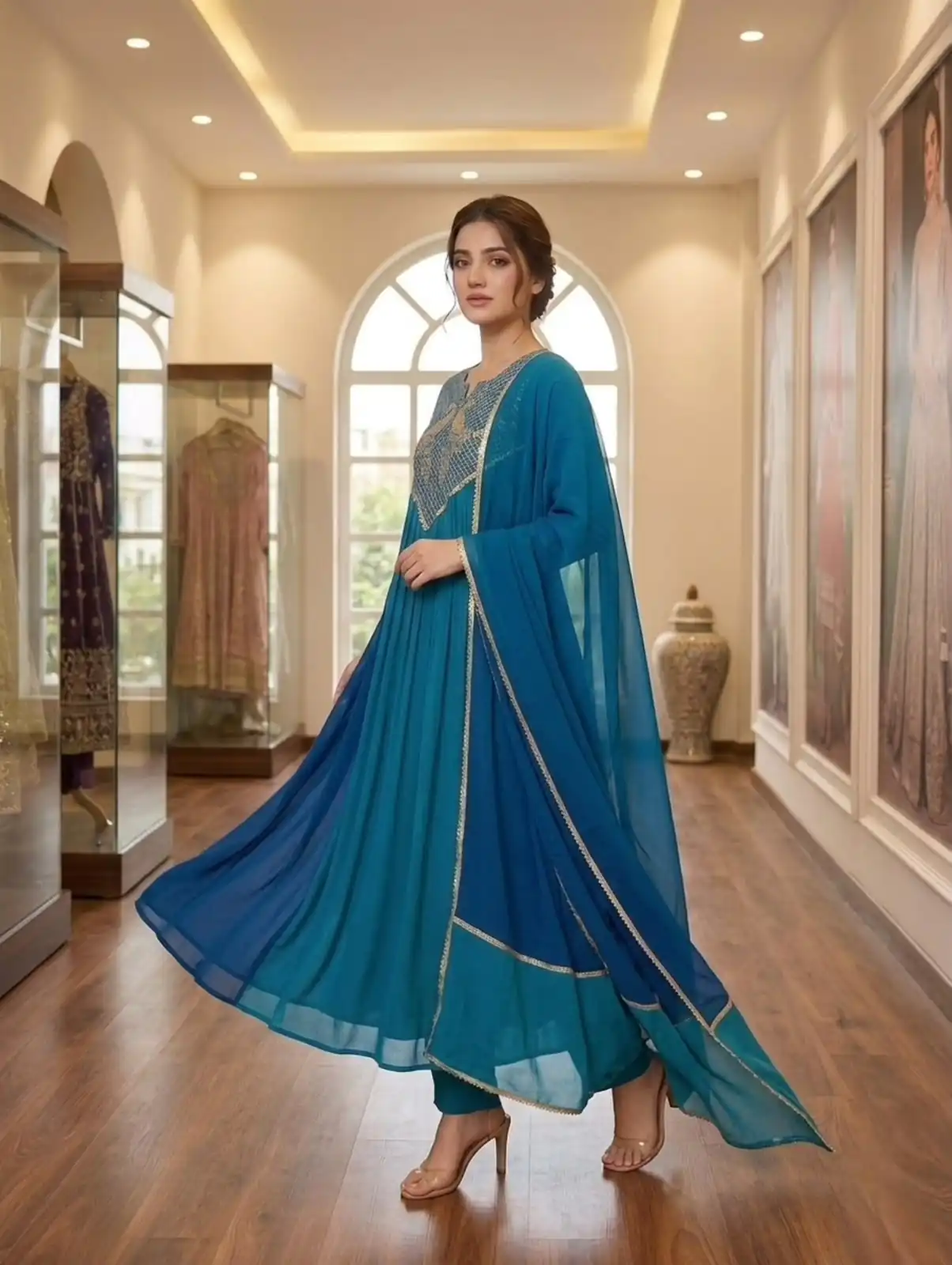 Graceful Blue Mul Chanderi Silk Embroider Work Salwar Suit - Image 2