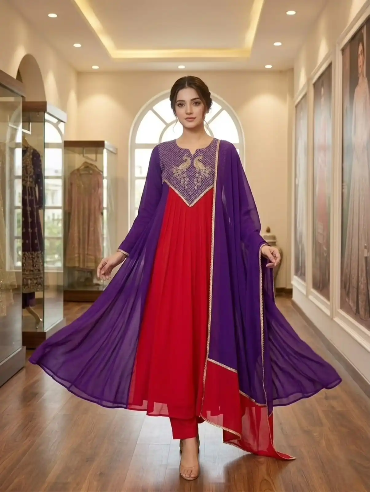 Graceful Purple Mul Chanderi Silk Embroider Work Salwar Suit - Image 2