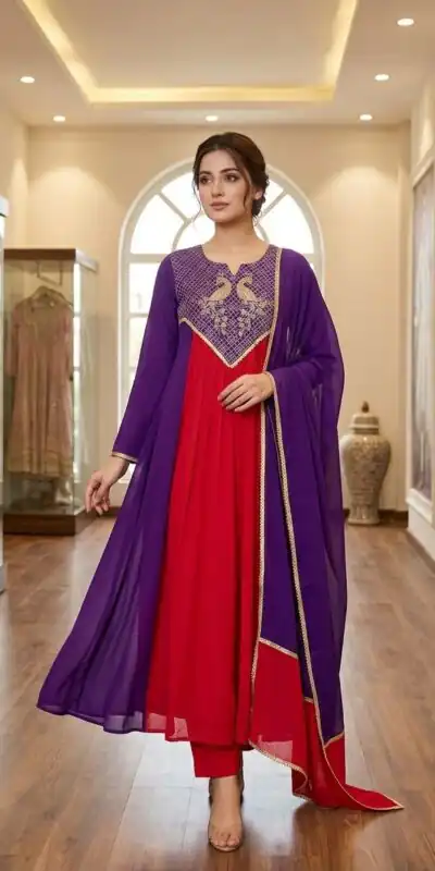 Graceful Purple Mul Chanderi Silk Embroider Work Salwar Suit