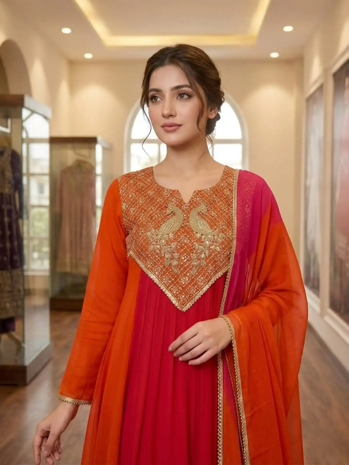 Graceful Red Mul Chanderi Silk Embroider Work Salwar Suit - Image 4