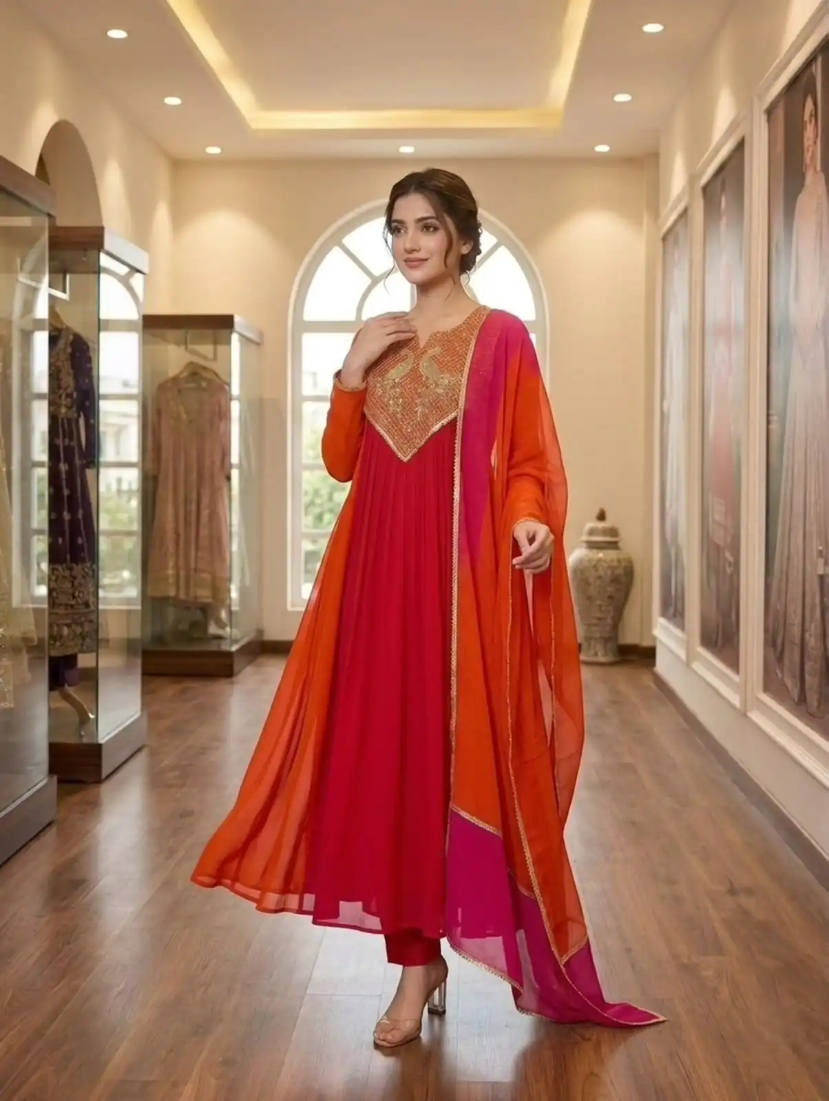 Graceful Red Mul Chanderi Silk Embroider Work Salwar Suit - Image 3
