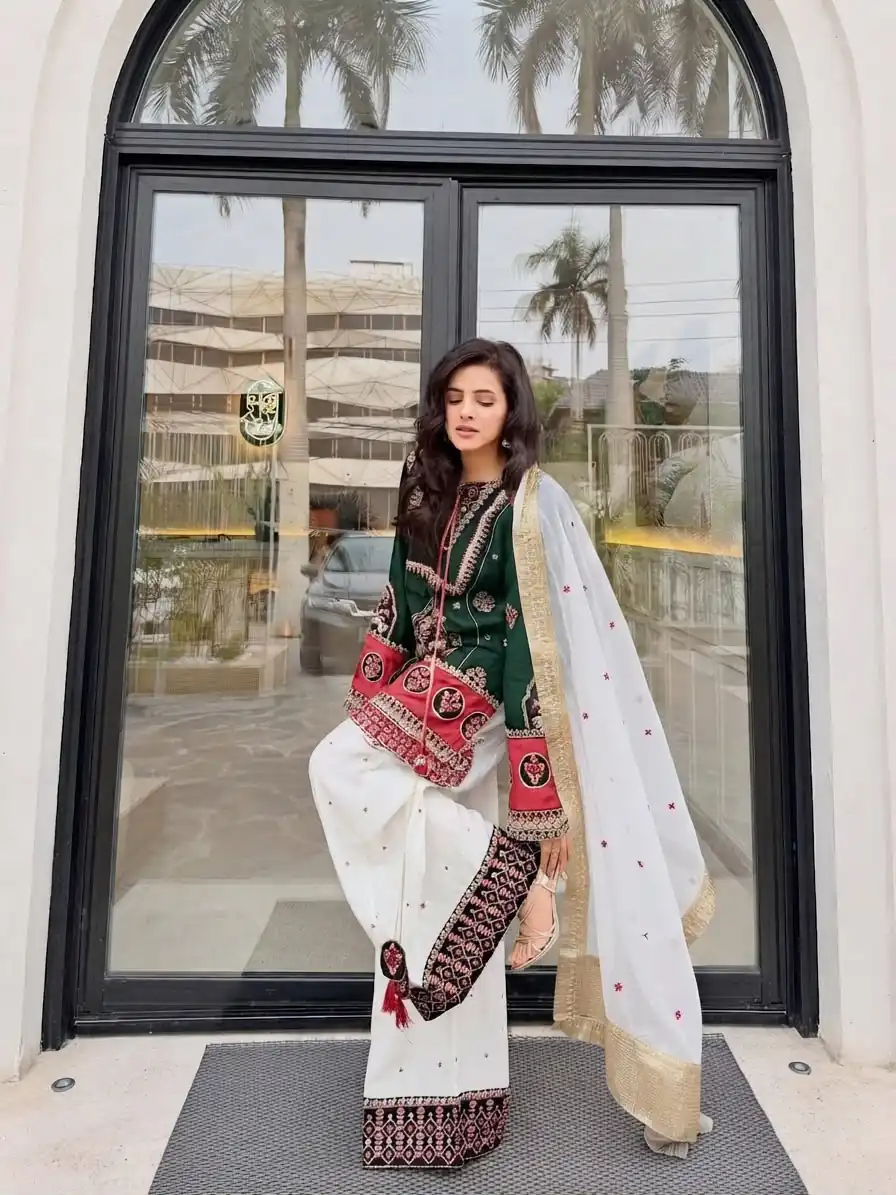 Pretty Green Natural Silk Embroider Work Salwar Suit - Image 3