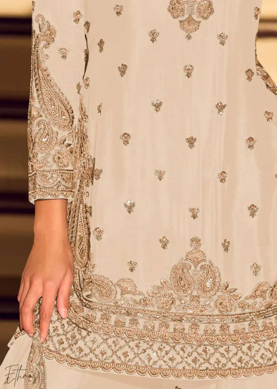 Shiny White Chinon Silk Sequence Work Salwar Suit - Image 5
