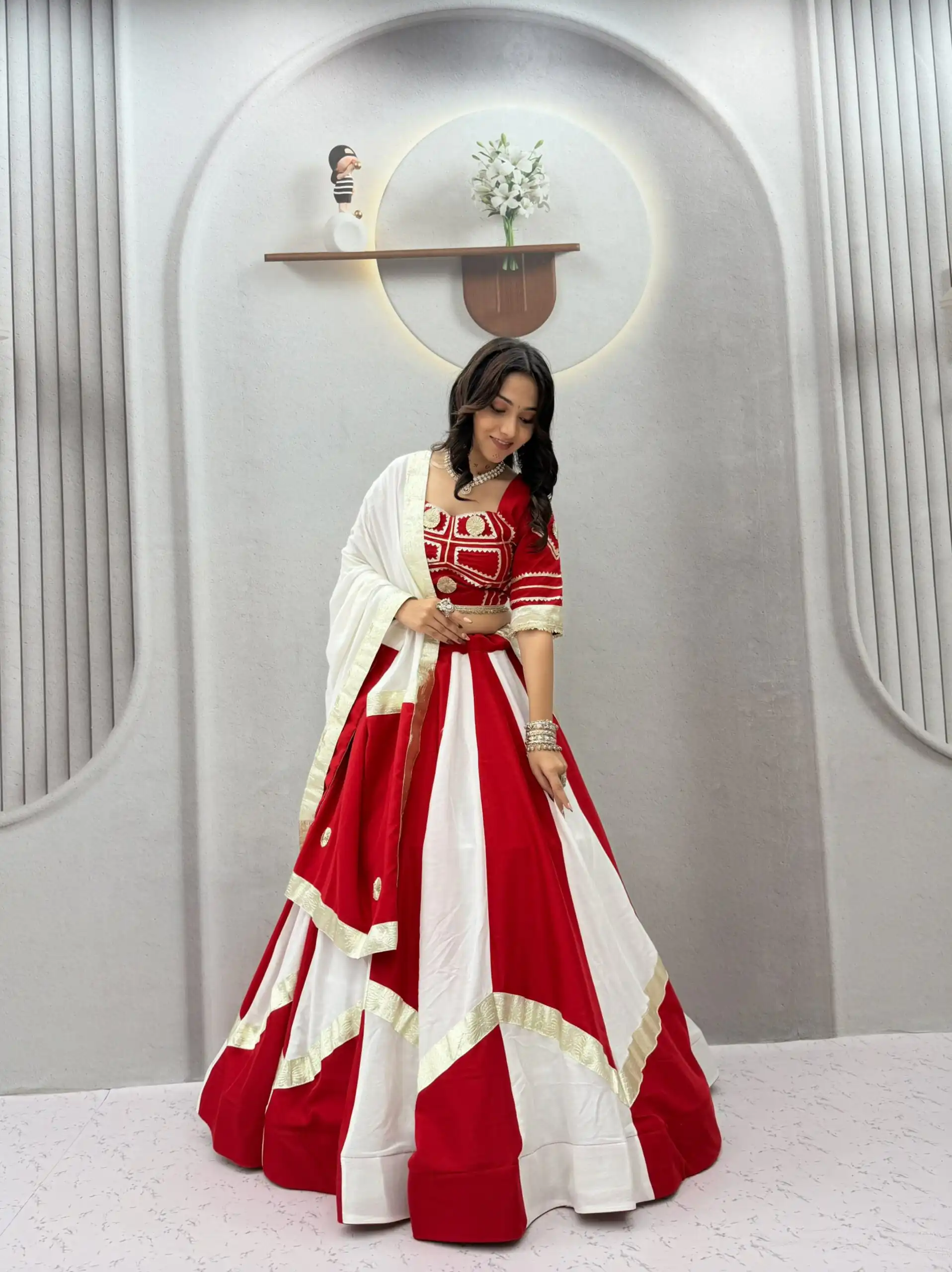 Stylish White Cotton Gota Patti Work Lehenga Choli - Image 2