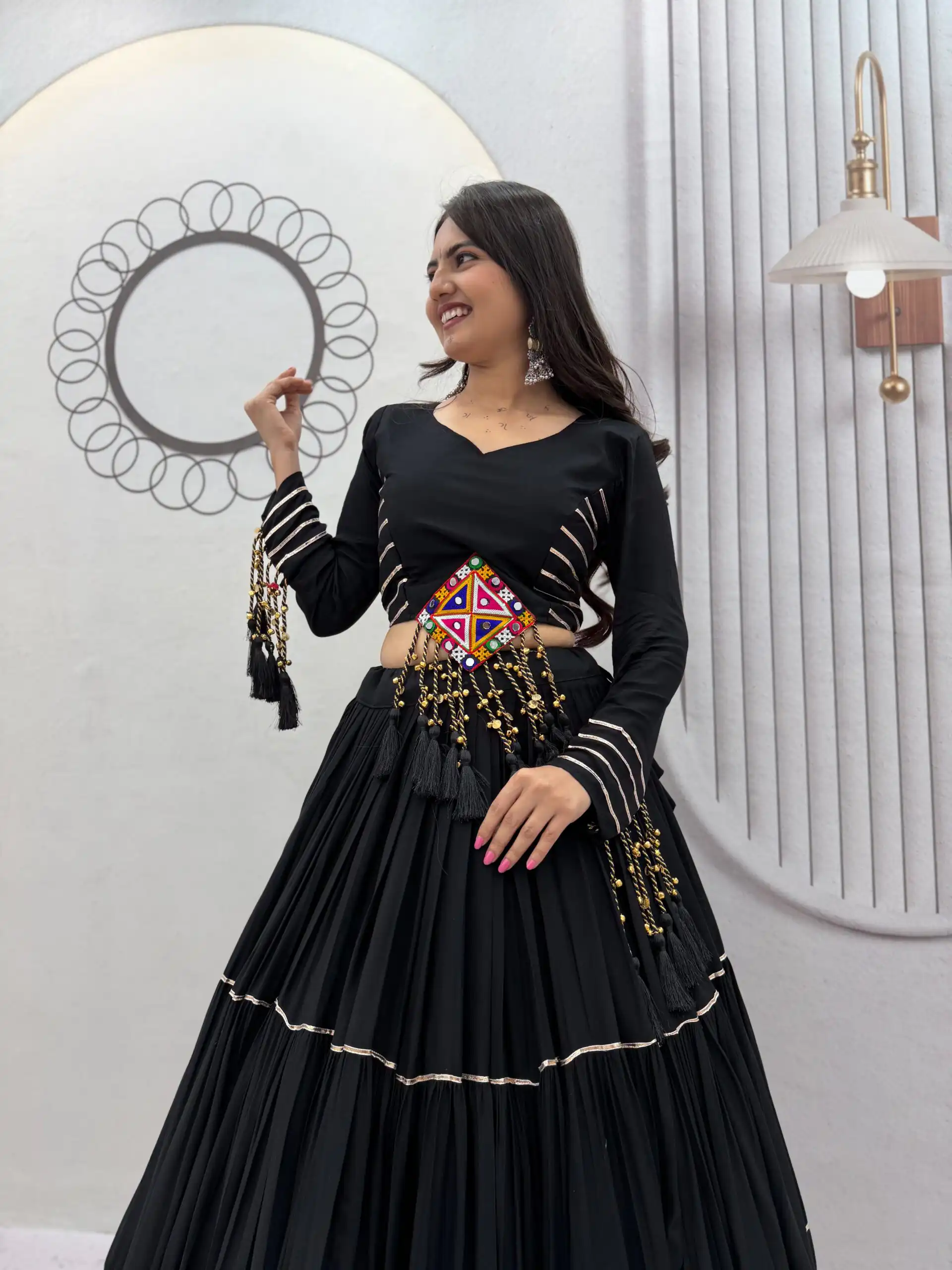 Super Black Pure Cotton Lace Work Lehenga Choli - Image 8