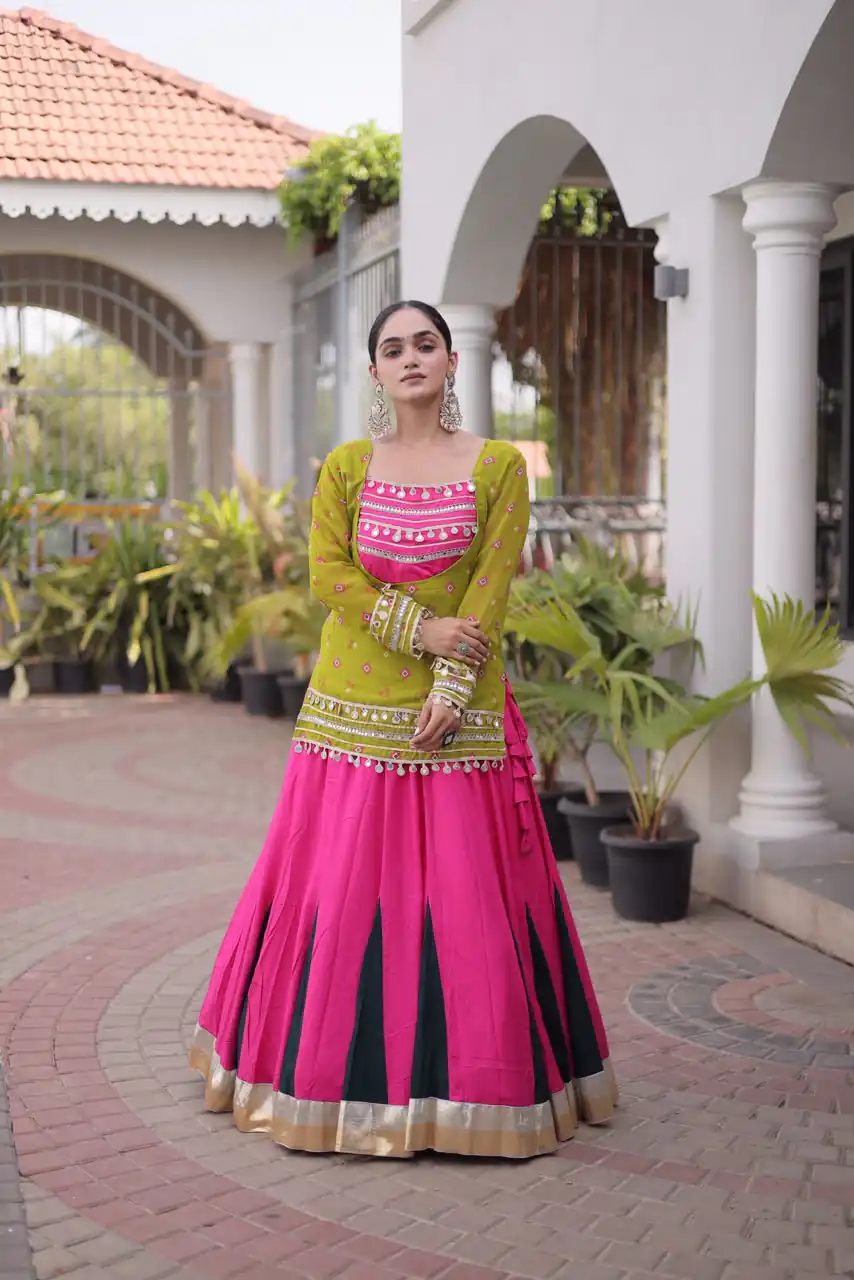 Trendy Mahendi Rayon Kutchi Work Lehenga Choli - Image 4