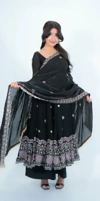 ST 1196 Black Color Fendy Satin Gown with Lace Work & Embroidery Work. Get it for ₹2699. Delivery 4-6 Working Days. Shop now. | Gowns, Bollywood Gowns, Creative Gowns, Designer Gowns, Embroidered Gowns, Party Wear Gowns, Salwar suit