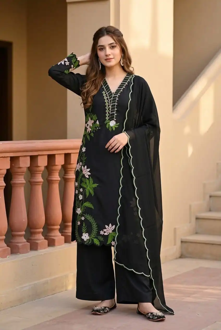 ST 249 Black Roman Silk Salwar Suit with Sequins Work & Embroidery Work. Available at ₹2099 only. Delivery 4-6 Working Days. Shop now. | Jump Suits, Salwar suit, Casual Suits, Creative suits, Designer Suits, Palazzo Suits, Party Wear Suits, Patiala Suits, Straight Suits