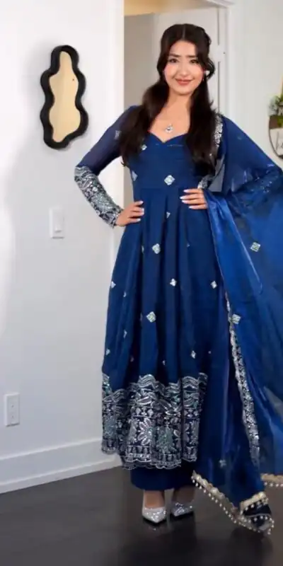 ST 1196 Blue Color Fendy Satin Gown with Lace Work & Embroidery Work. Get it for ₹2699. Delivery 4-6 Working Days. Shop now. | Gowns, Bollywood Gowns, Creative Gowns, Designer Gowns, Embroidered Gowns, Party Wear Gowns