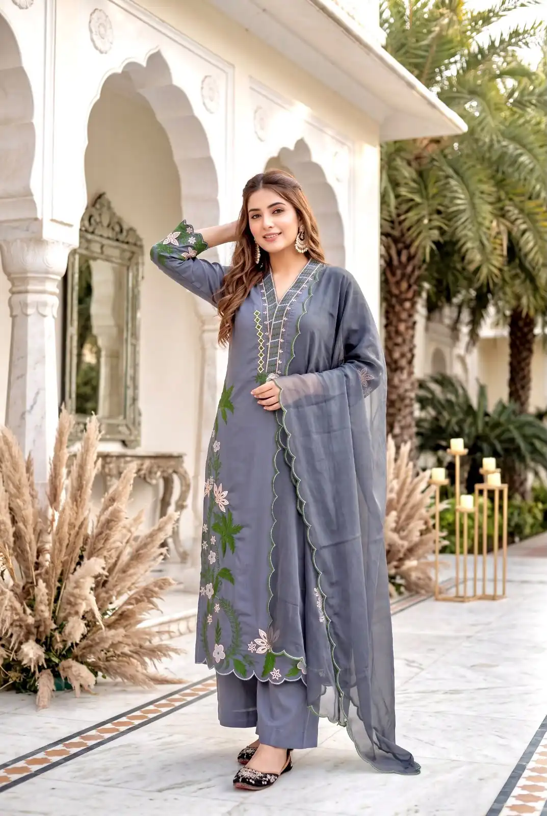 ST 249 Grey Roman Silk Salwar Suit with Sequins Work & Embroidery Work. Available at ₹2099 only. Delivery 4-6 Working Days. Shop now. | Jump Suits, Salwar suit, Casual Suits, Creative suits, Designer Suits, Palazzo Suits, Party Wear Suits, Patiala Suits, Straight Suits