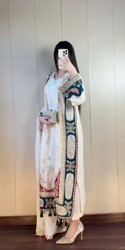 LG 2141 White Star Silk Salwar Suit with Embroidery Work & Sequins Work. Festive Deal ₹2999. Delivery 4-6 Working Days. Shop now. | Jump Suits, Salwar suit, Casual Suits, Creative suits, Designer Suits, Palazzo Suits, Party Wear Suits, Patiala Suits, Straight Suits