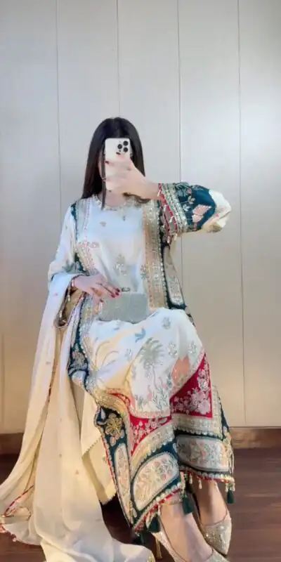 LG 2141 White Star Silk Salwar Suit with Embroidery Work & Sequins Work. Festive Deal ₹2999. Delivery 4-6 Working Days. Shop now. | Jump Suits, Salwar suit, Casual Suits, Creative suits, Designer Suits, Palazzo Suits, Party Wear Suits, Patiala Suits, Straight Suits
