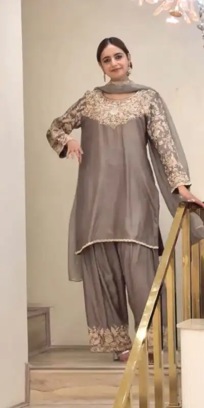 AD 242 Grey Color Chinon Silk Salwar Suit with Embroidery Work. Online Get it for ₹2249. Delivery 4-6 Working Days. Shop now. | Jump Suits, Salwar suit, Casual Suits, Creative suits, Designer Suits, Palazzo Suits, Party Wear Suits, Patiala Suits, Straight Suits