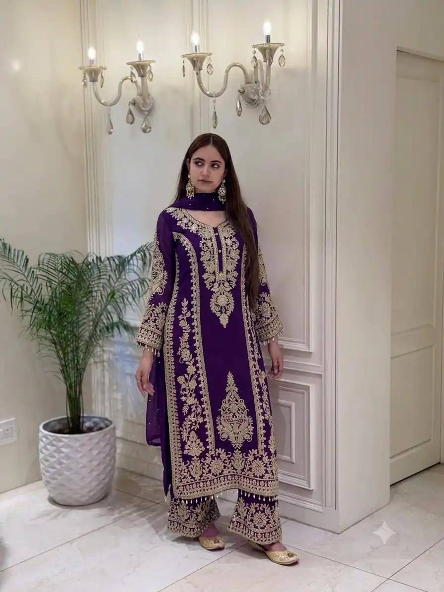 SRK 5365 Purple Faux Georgette Salwar Suit erfect for Wedding, Party, Mehendi, Pongal, Reception – . Available at ₹2449 only. Delivery 4-6 Working Days | Jump Suits, Salwar suit, Casual Suits, Creative suits, Designer Suits, Palazzo Suits, Party Wear Suits, Patiala Suits, Straight Suits
