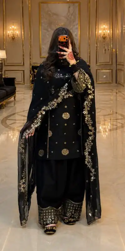 ST 251 Black Faux Georgette Salwar Suit with Mirror Work & Embroidery Work. Get it for ₹2349. Delivery 4-6 Working Days. Shop now. | Jump Suits, Salwar suit, Casual Suits, Creative suits, Designer Suits, Palazzo Suits, Party Wear Suits, Patiala Suits, Straight Suits