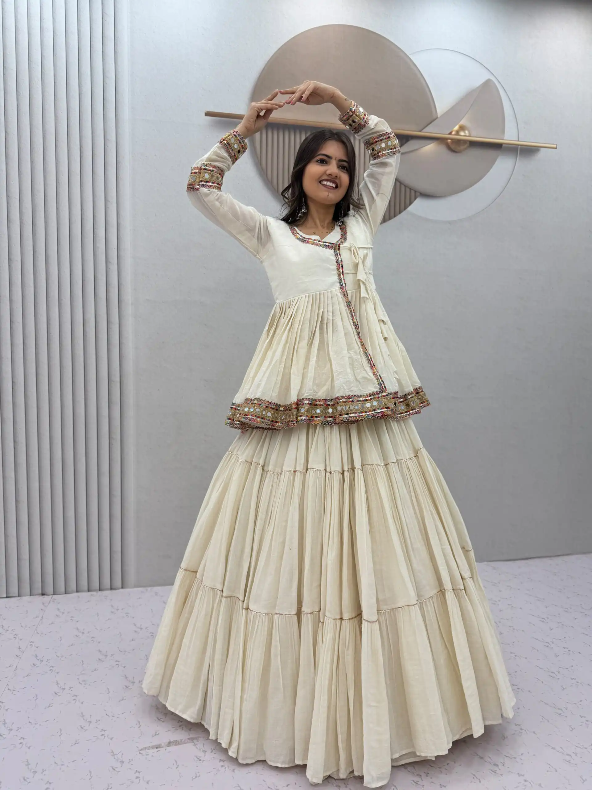 PC 596 Off White in Pure Cotton Mirror Work & Gamthi Work Lehenga Choli . Exclusive Offer ₹2999. Delivery 4-6 Working Days. Shop now. | Lehenga, Bollywood Lehenga, Creative Lehenga, Designer Lehenga, Embroidered Lehenga, Party Wear Lehenga