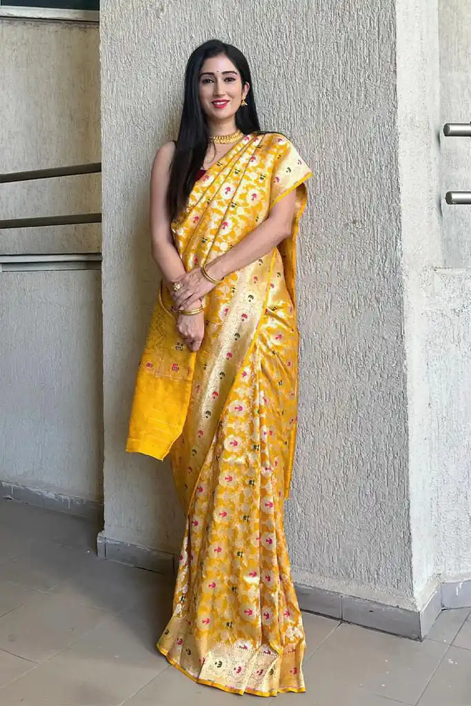 KP 6080 Yellow Soft Lichi Silk Saree with Lace Work & Lace Border. Introductory Price ₹1649. Delivery 4-6 Working Days. Shop now. | Sarees, Bollywood Sarees, Creative Sarees, Designer Sarees, Embroidered Sarees, Ethnic Saree, Modern Digital sarees, Party Wear Sarees
