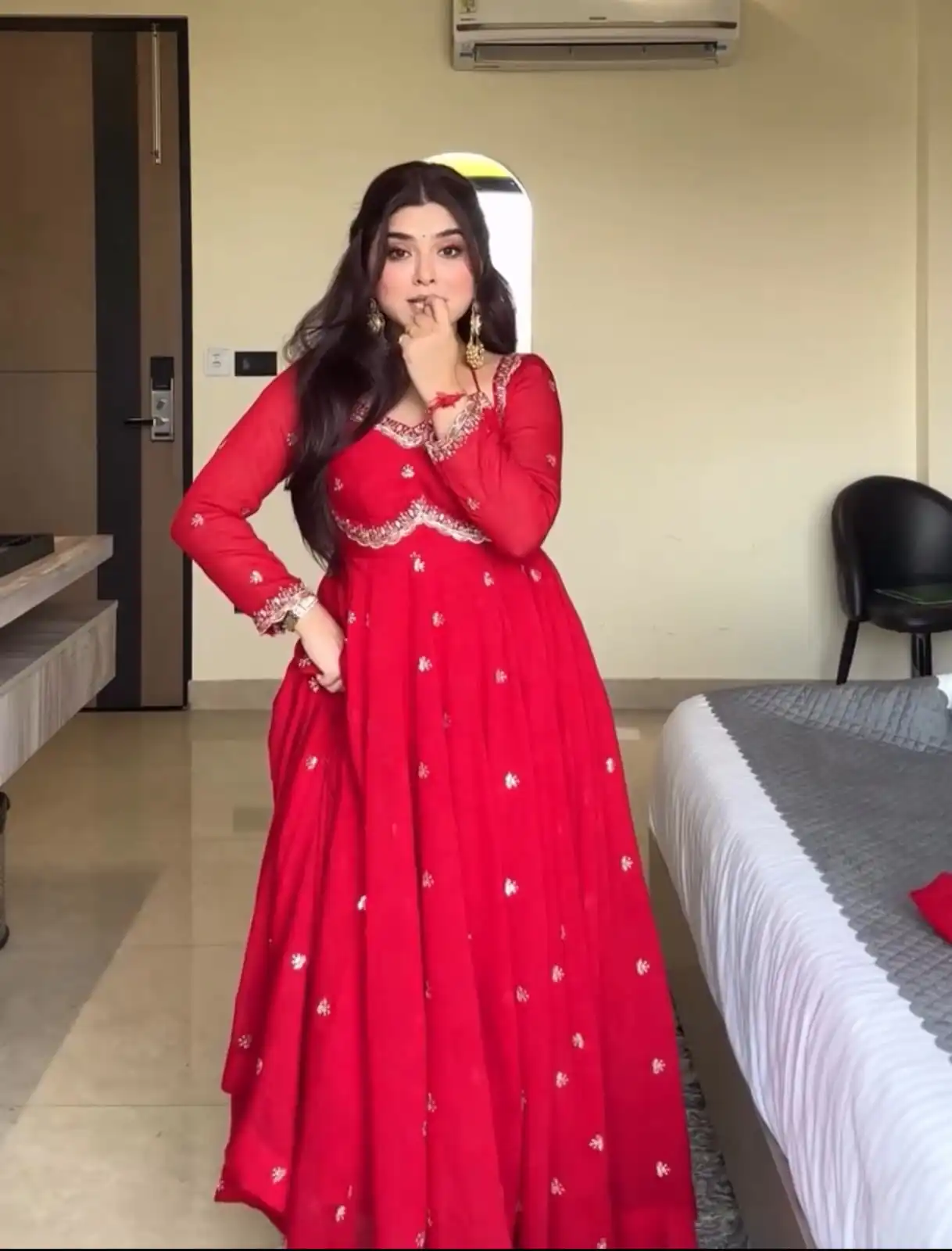 NSR 874 Red Georgette Thread With Sequence Gown Perfect for Wedding, Party, Reception, Holi, Eid . Available at ₹1799 only. Delivery 4-6 Working Days. | Gowns, Bollywood Gowns, Creative Gowns, Designer Gowns, Embroidered Gowns, Party Wear Gowns