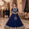 JF 049 Navy Blue Georgette Gown with Embroidery Work & Sequins Work. Exclusive Offer ₹2149. Delivery 4-6 Working Days. Shop now. | Gowns, Bollywood Gowns, Creative Gowns, Designer Gowns, Embroidered Gowns, Party Wear Gowns