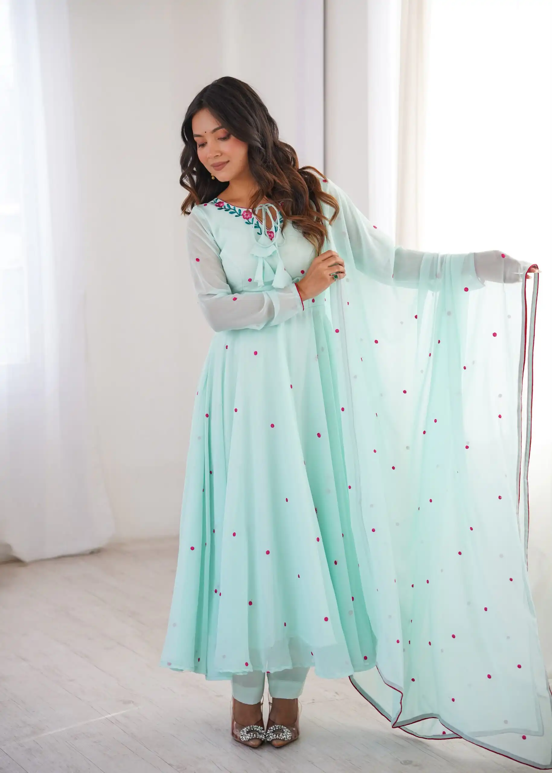 SP 82 Sky Blue in Heavy Faux Georgette Embroidery Work Salwar Suit . Introductory Price ₹1999. Delivery 4-6 Working Days. Shop now. | Anarkali Suits, Bollywood Anarkali, Creative-Anarkali, Designer Anarkali, Embroidered Anarkali, Party Wear Anarkali