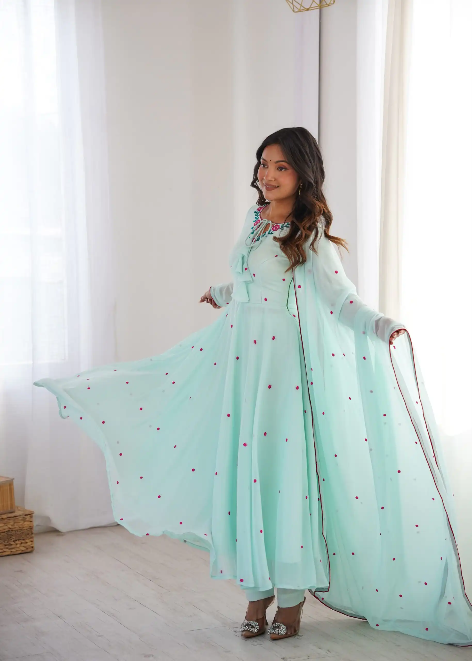 SP 82 Sky Blue in Heavy Faux Georgette Embroidery Work Salwar Suit . Introductory Price ₹1999. Delivery 4-6 Working Days. Shop now. | Anarkali Suits, Bollywood Anarkali, Creative-Anarkali, Designer Anarkali, Embroidered Anarkali, Party Wear Anarkali