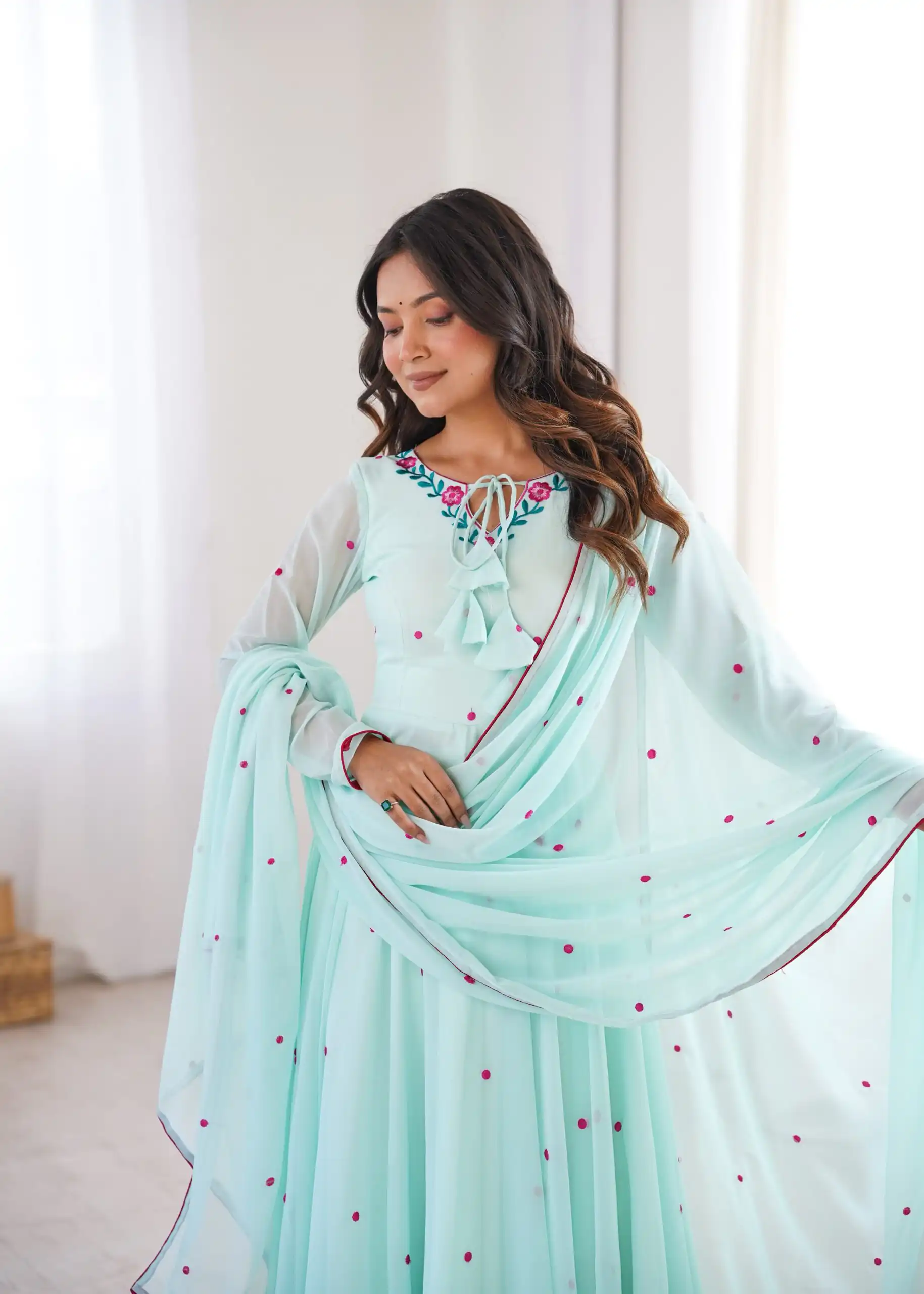 SP 82 Sky Blue in Heavy Faux Georgette Embroidery Work Salwar Suit . Introductory Price ₹1999. Delivery 4-6 Working Days. Shop now. | Anarkali Suits, Bollywood Anarkali, Creative-Anarkali, Designer Anarkali, Embroidered Anarkali, Party Wear Anarkali