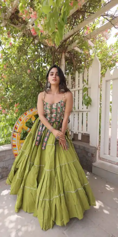 KA 5075 Pista Kora Cotton Lehenga Choli erfect for Wedding, Party, Haldi, Traditional Day, Makar Sankranti – . Special Price ₹2899. Delivery 4-6 Working | Lehenga, Bollywood Lehenga, Creative Lehenga, Designer Lehenga, Embroidered Lehenga, Party Wear Lehenga