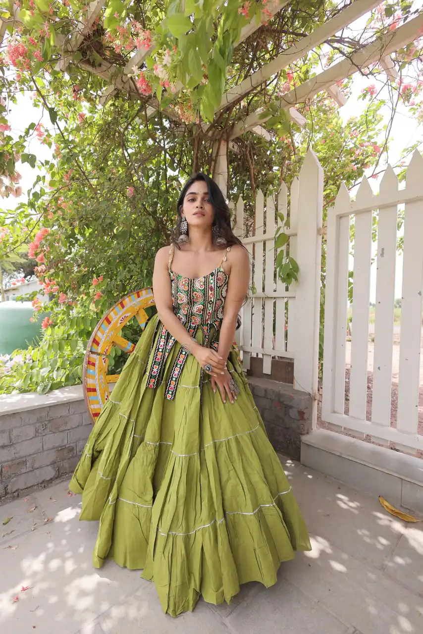 KA 5075 Pista Kora Cotton Lehenga Choli erfect for Wedding, Party, Haldi, Traditional Day, Makar Sankranti – . Special Price ₹2899. Delivery 4-6 Working | Lehenga, Bollywood Lehenga, Creative Lehenga, Designer Lehenga, Embroidered Lehenga, Party Wear Lehenga