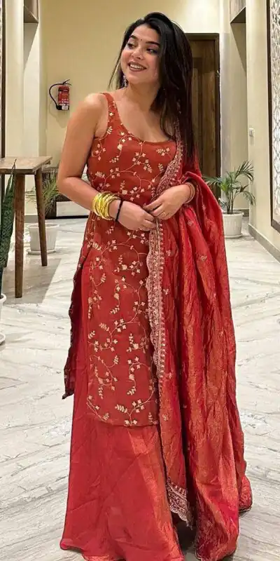 ST 174 Rust Zimmy Silk Salwar Suit Perfect for Wedding, Party, Karwa Chauth, Haldi, Eid – . Special Price ₹1999. Delivery 4-6 Working Days. Shop no | Jump Suits, Salwar suit, Casual Suits, Creative suits, Designer Suits, Palazzo Suits, Party Wear Suits, Patiala Suits, Straight Suits
