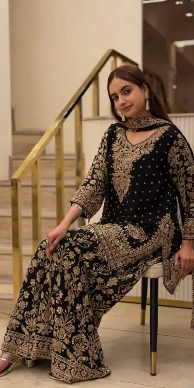 KF 1733 Black Faux Georgette Salwar Suit with Mirror Work & Embroidery Work. Get it for ₹2849. Delivery 4-6 Working Days. Shop now. | Jump Suits, Salwar suit, Casual Suits, Creative suits, Designer Suits, Palazzo Suits, Party Wear Suits, Patiala Suits, Straight Suits