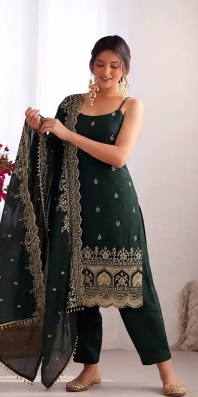 KD 1640 Green Pure Endy Silk Salwar Suit with Embroidery Work & Sequins Work. Exclusive Offer ₹2199. Delivery 4-6 Working Days. Shop now. | Jump Suits, Salwar suit, Casual Suits, Creative suits, Designer Suits, Palazzo Suits, Party Wear Suits, Patiala Suits, Straight Suits