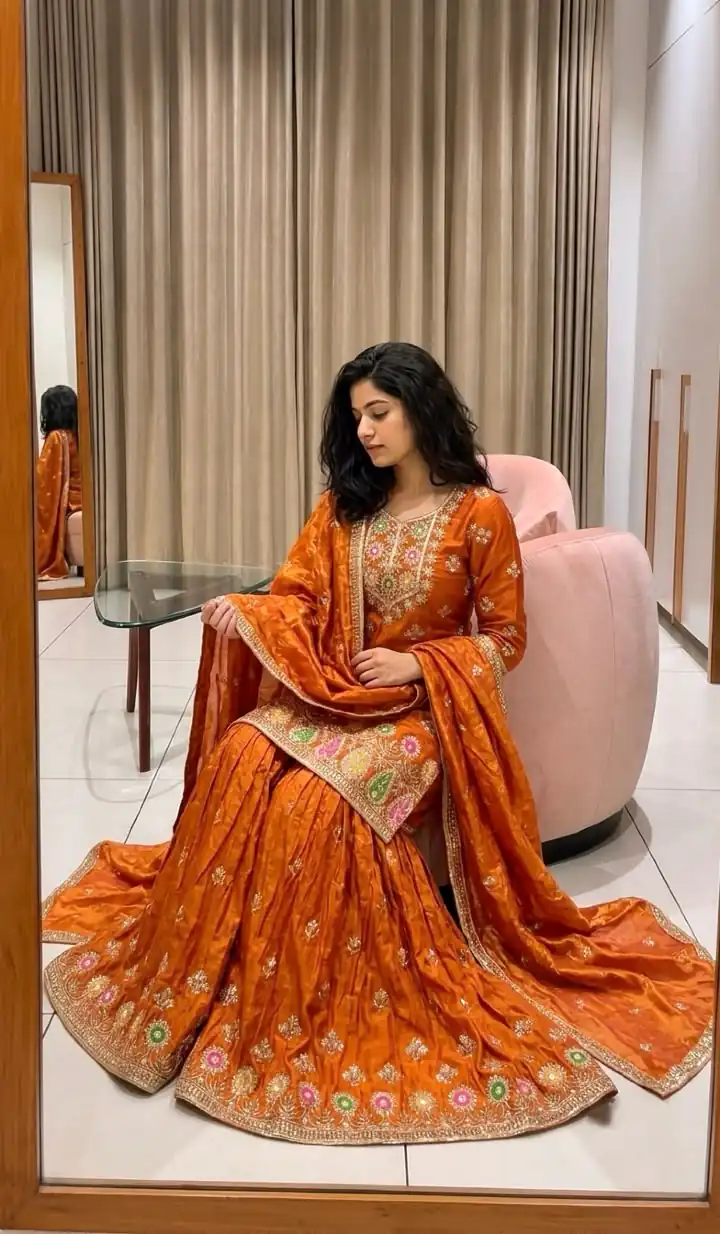 WW 1276 Rust Pure Endy Silk Salwar Suit with Embroidery Work & Sequins Work. Exclusive Offer ₹2399. Delivery 4-6 Working Days. Shop now. | Jump Suits, Salwar suit, Casual Suits, Creative suits, Designer Suits, Palazzo Suits, Party Wear Suits, Patiala Suits, Straight Suits