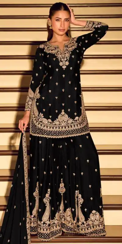 ZB 5067 Black Chinon Silk Salwar Suit Perfect for Wedding, Party, Ganesh Chaturthi, Baby Shower, Makar Sankranti – . Affordable Price ₹2399. /- | Jump Suits, Salwar suit, Casual Suits, Creative suits, Designer Suits, Palazzo Suits, Party Wear Suits, Patiala Suits, Straight Suits