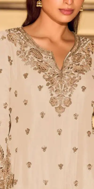 ZB 5067 White Chinon Silk Salwar Suit Perfect for Wedding, Party, Ganesh Chaturthi, Baby Shower, Makar Sankranti – . Affordable Price ₹2399. /- | Jump Suits, Salwar suit, Casual Suits, Creative suits, Designer Suits, Palazzo Suits, Party Wear Suits, Patiala Suits, Straight Suits
