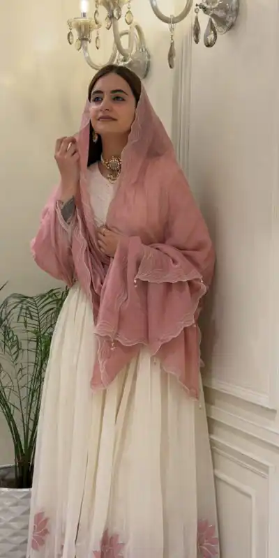 NSR 911 White Faux Georgette Gown Perfect for Wedding, Party, Raksha Bandhan, Temple Visit, Onam – . Get it for ₹2399. Delivery 4-6 Working Days. Shop now | Gowns, Bollywood Gowns, Creative Gowns, Designer Gowns, Embroidered Gowns, Party Wear Gowns