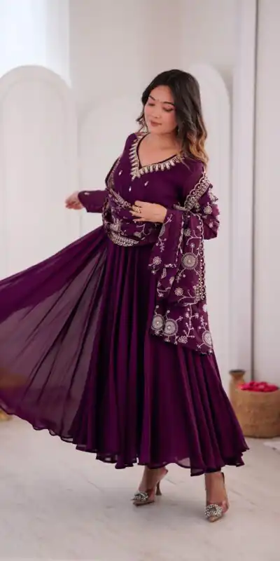 ZF 5025 Wine Faux Georgette Gown Perfect for Wedding, Party, Raksha Bandhan, Temple Visit, Onam – . Get it for ₹2149. Delivery 4-6 Working Days. Shop now | Gowns, Bollywood Gowns, Creative Gowns, Designer Gowns, Embroidered Gowns, Party Wear Gowns