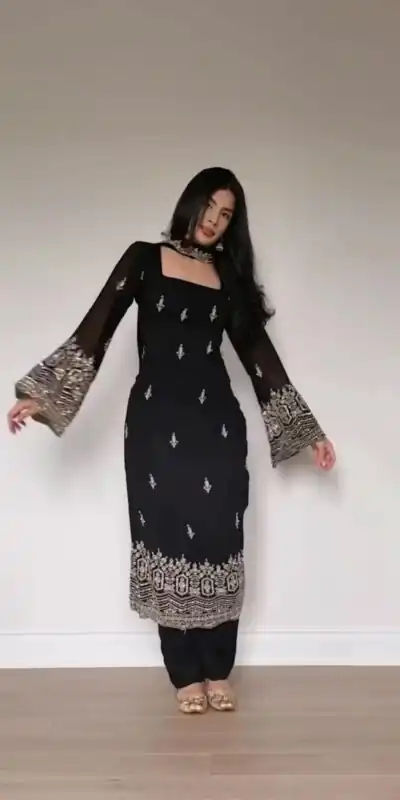 ST 1146 Black in Faux Georgette Embroidery Work Salwar Suit . Available at ₹2099 only. Delivery 4-6 Working Days. Shop now. | Jump Suits, Salwar suit, Casual Suits, Creative suits, Designer Suits, Palazzo Suits, Party Wear Suits, Patiala Suits, Straight Suits