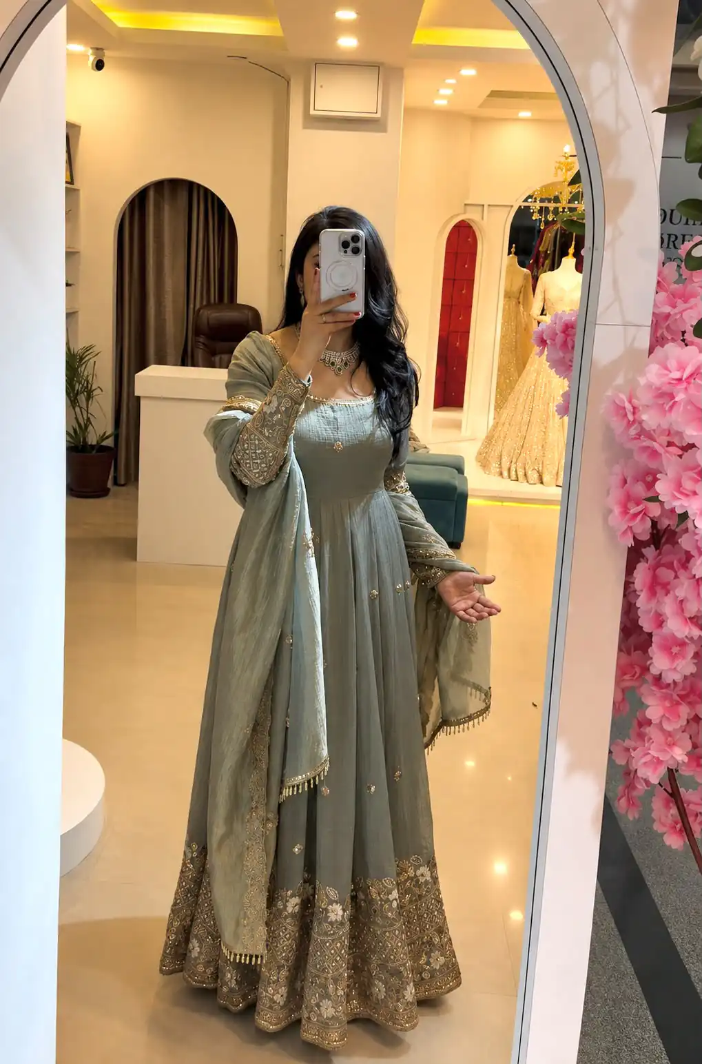 SSR 550 Grey in Crunchy Silk Embroidery Work & Lace Work Gown . Special Price ₹2799. Delivery 4-6 Working Days. Shop now. | Gowns, Bollywood Gowns, Creative Gowns, Designer Gowns, Embroidered Gowns, Party Wear Gowns