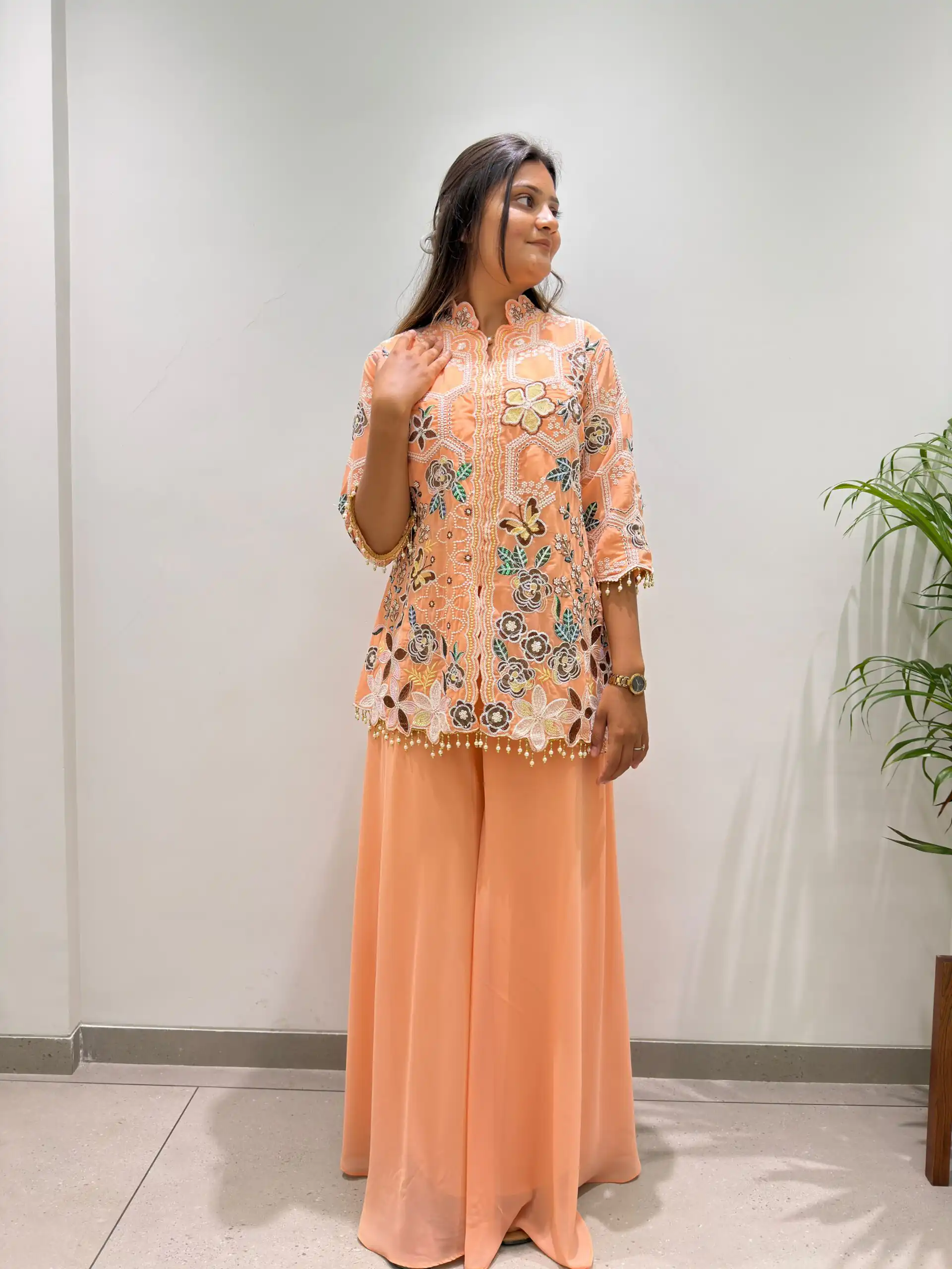 BE 492 Peach in Fox Georgette. Sequins Work & Embroidery Work Salwar Suit Special Price ₹2299. Delivery 4-6 Working Days. Shop now. | Jump Suits, Salwar suit, Casual Suits, Creative suits, Designer Suits, Palazzo Suits, Party Wear Suits, Patiala Suits, Straight Suits