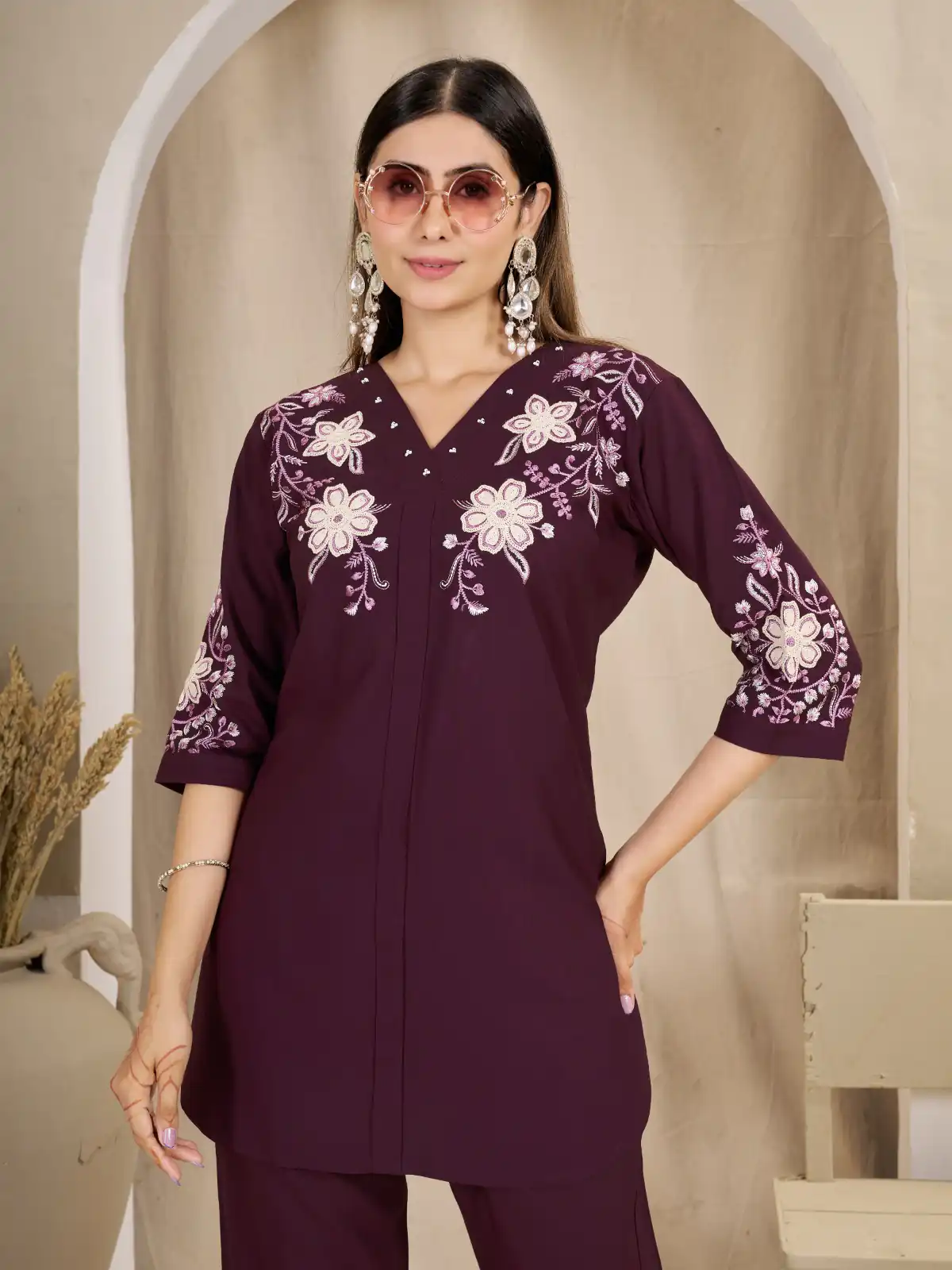 DIVA 169 Wine Colour Rayon Cotton Kurti with Embroidery Work. Introductory Price ₹1999. Delivery 4-6 Working Days. Shop now. | Kurti, Bollywood Kurti, Creative Kurtis, Designer Kurti, Party Wear Kurti, Selfie Kurti
