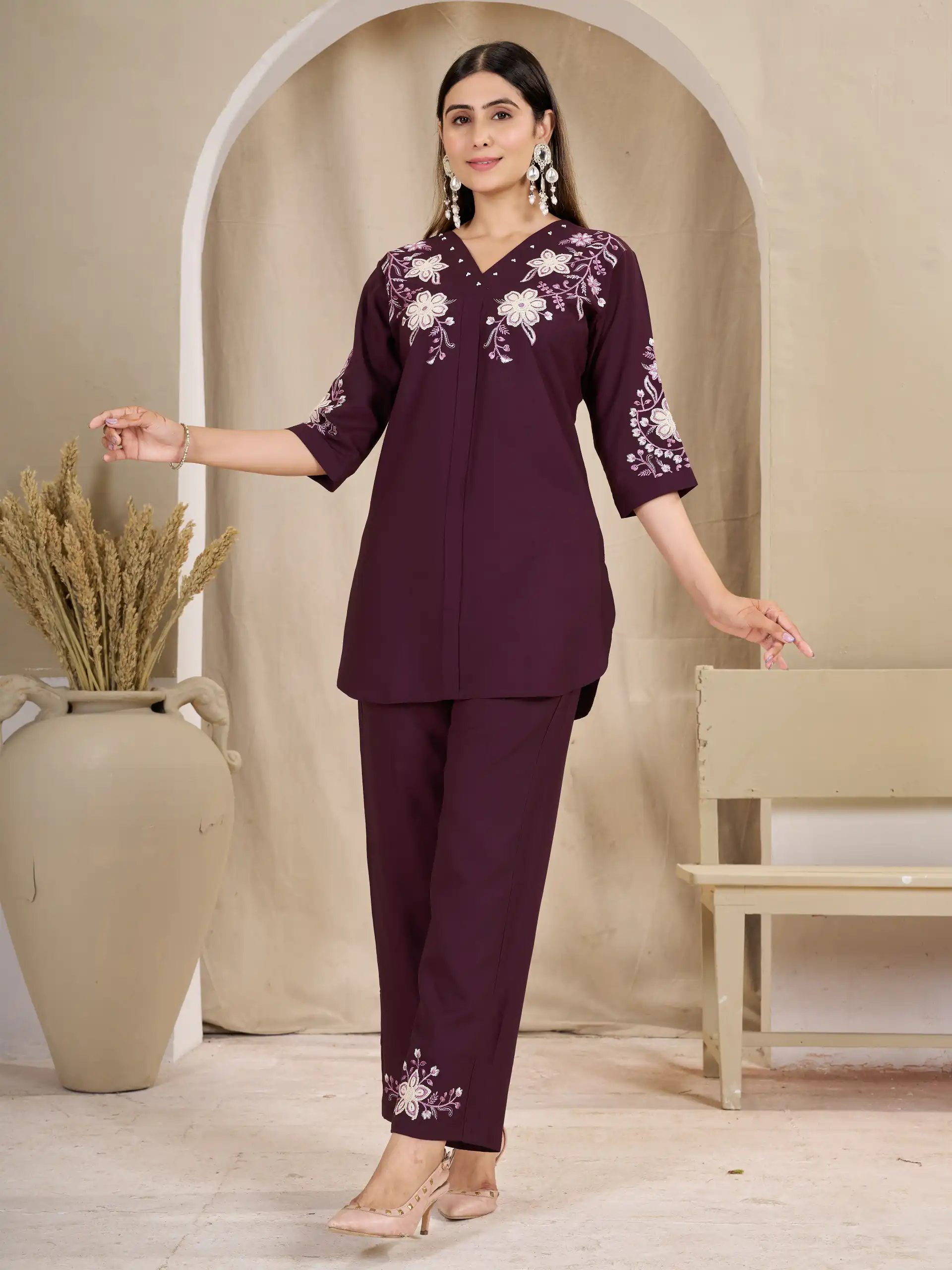 DIVA 169 Wine Colour Rayon Cotton Kurti with Embroidery Work. Introductory Price ₹1999. Delivery 4-6 Working Days. Shop now. | Kurti, Bollywood Kurti, Creative Kurtis, Designer Kurti, Party Wear Kurti, Selfie Kurti